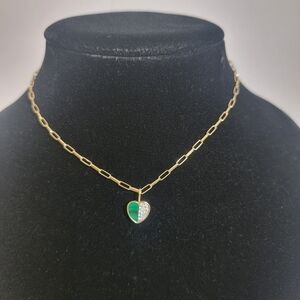 Ela Rae 925 Sterling Silver Malachite And Zircon Heart Charm Necklace